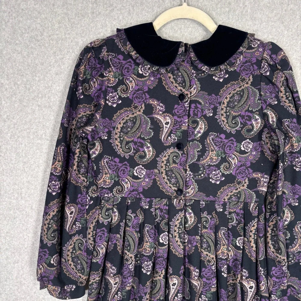 Vintage Laura Ashley Dress Girls 11-12 Babydoll Pleated Velvet Collar Paisley‎